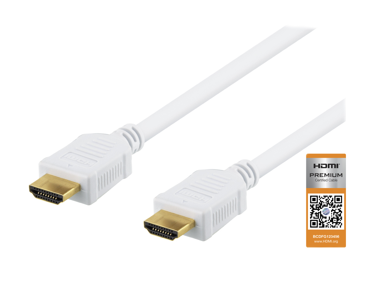 Moralsk tak skal du have læbe Deltaco Premium HDMI 2.0 Cable, Ethernet, 4K, 2 Meter - White -  MaxGaming.com