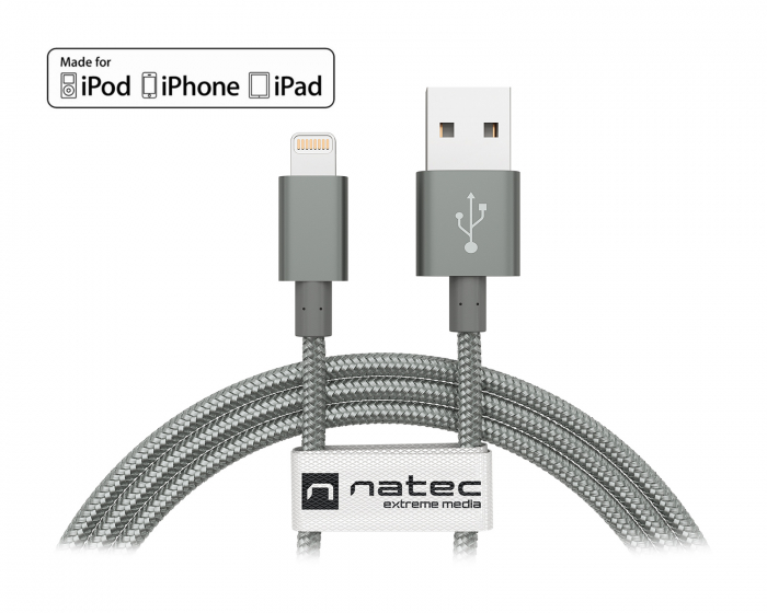 Natec Lightning MFi Cable Nylon - Lightning to USB (1.5 m) Gray