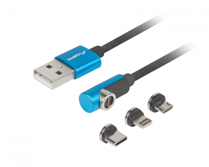 Lanberg 3in1 Premium Magnetic Angled Cable QC 3.0 - Blue