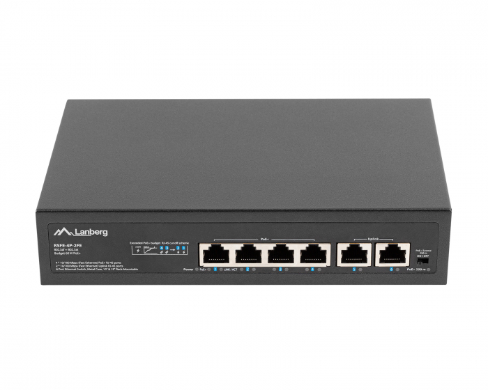 Lanberg SWITCH POE 19” 6-PORT 100MB (4 PORTS POE, 30W/PORT, MAX 60W)