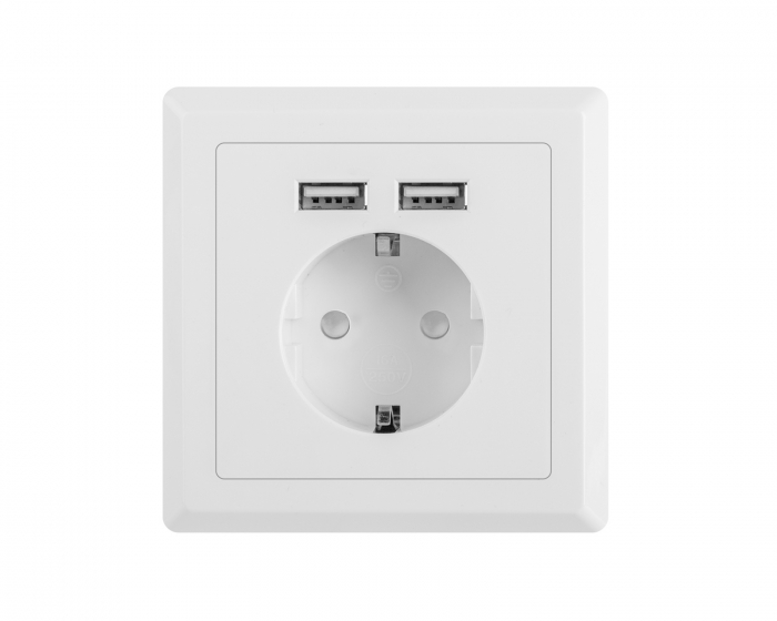 Lanberg AC Power Socket With 2 USB Ports - White (Schuko Socket)