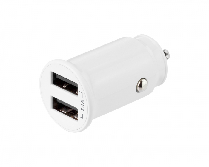 Deltaco Dual USB Car Charger 12W, 2.4A - White