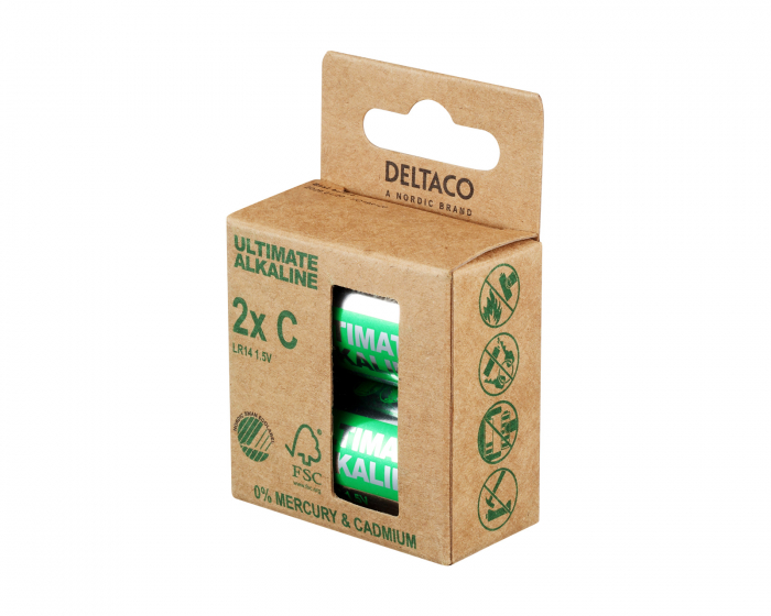Deltaco Ultimate Alkaline C-battery, 2-pack