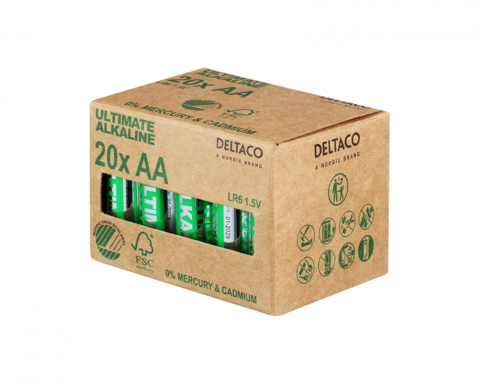 Deltaco Ultimate Alkaline AA-battery, 20-pack