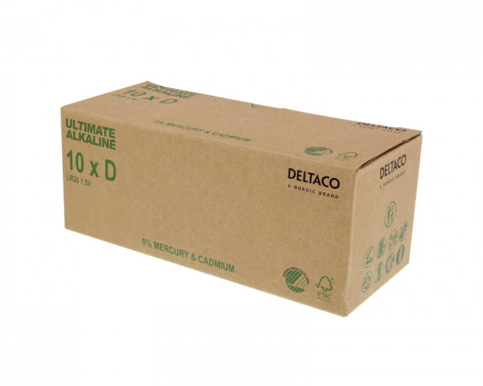 Deltaco Ultimate Alkaline D-battery, 10-pack (Bulk)