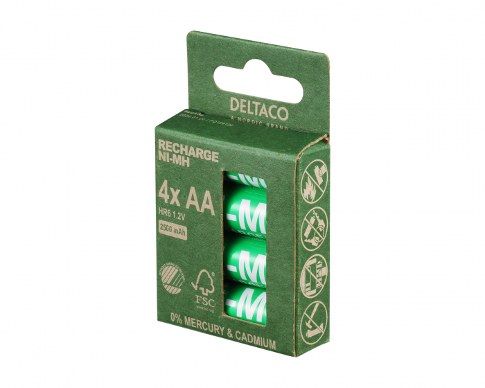 Deltaco Rechargeable AA-batteries, 1000mAh, 4-pack