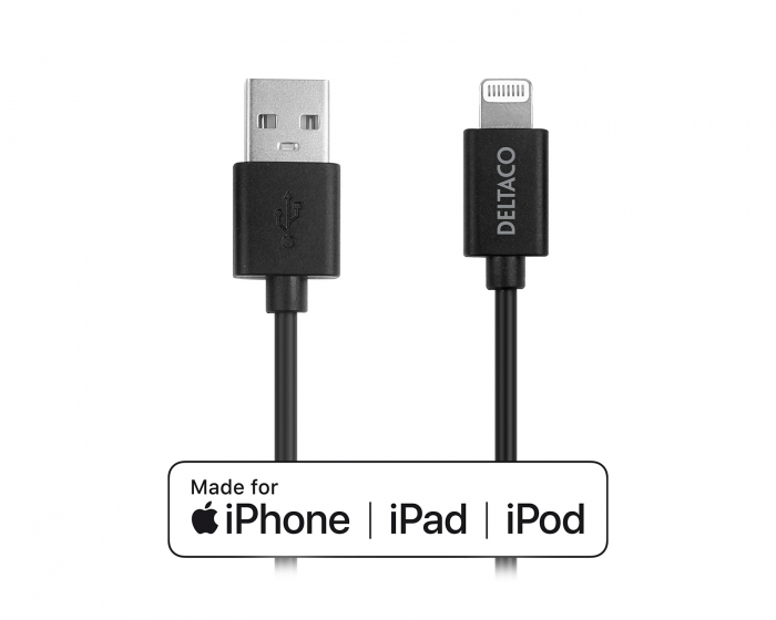 Deltaco USB-A to Lightning MFi - Charge/sync cable 2m - Black