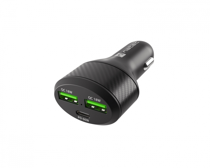 Natec Coney Car Charger - 2x USB-A 1x USB-C 84W PD 3.0 - Black