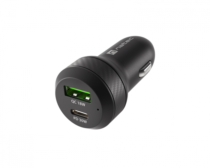 Natec Coney Car Charger - 1x USB-A 1x USB-C 48W PD 3.0 - Black