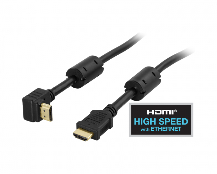 Deltaco Angled HDMI Kabel High Speed with Ethernet, 4K, Ultra HD in 60Hz - Black - 0.5m