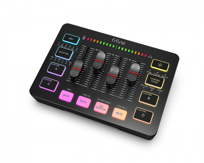 Fifine AMPLIGAME SC3 Gaming USB Mixer - Audio Mixer for Streaming & Podcast