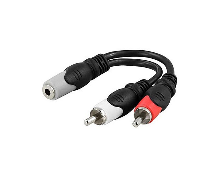 Deltaco 3,5mm female to 2x RCA male 0,1m Black