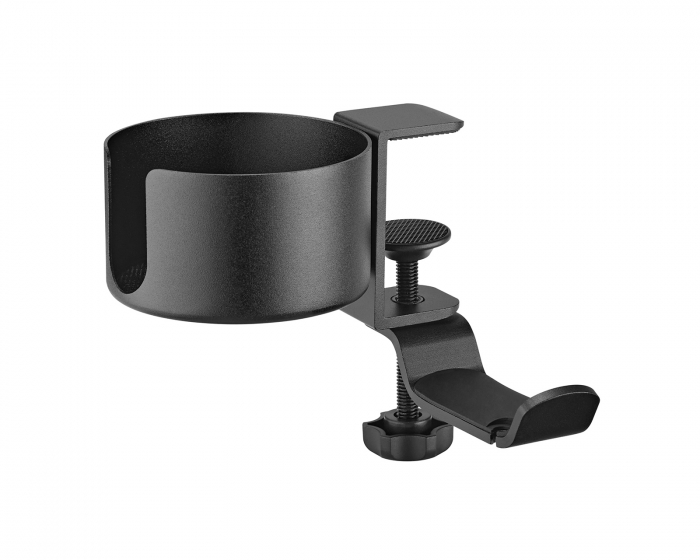 Clamp-On Headphone Holder with Cup Holder - Black