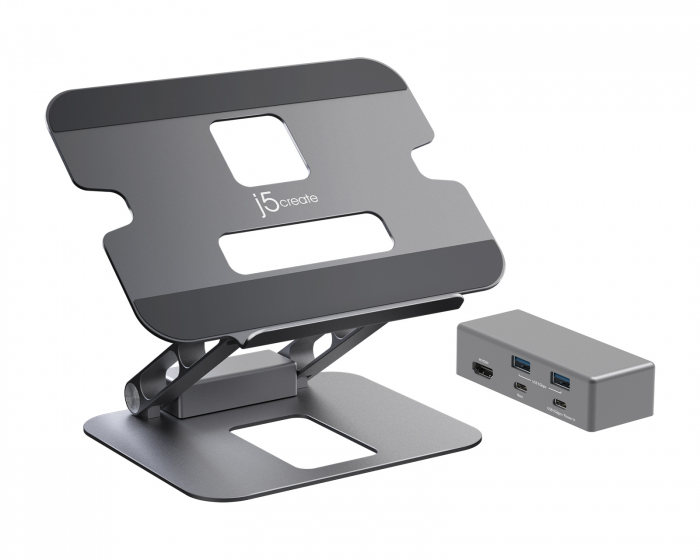 j5create Adjustable Laptop Stand in Aluminum with 4K USB-C Mini Docking Station