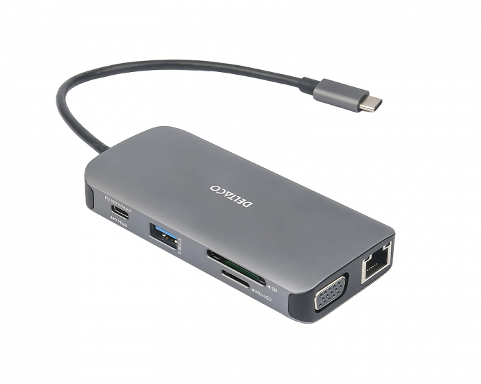 Deltaco USB-C Docking Station with 9 Ports - Grey