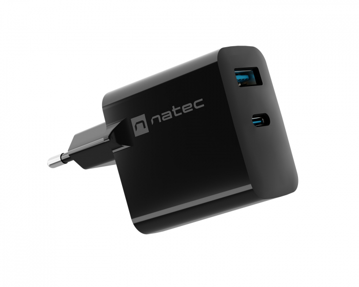 Natec Ribera GaN USB Wall Charger USB-A & USB-C - 65W - Black