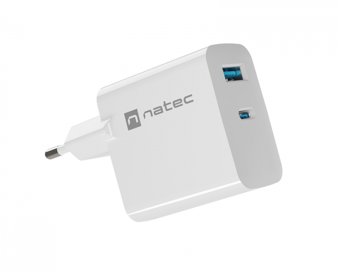 Natec Ribera GaN USB Wall Charger USB-A & USB-C - 65W - White