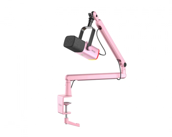 Fifine TAM8 Dynamic Gaming Microphone and Boom Arm - Pink