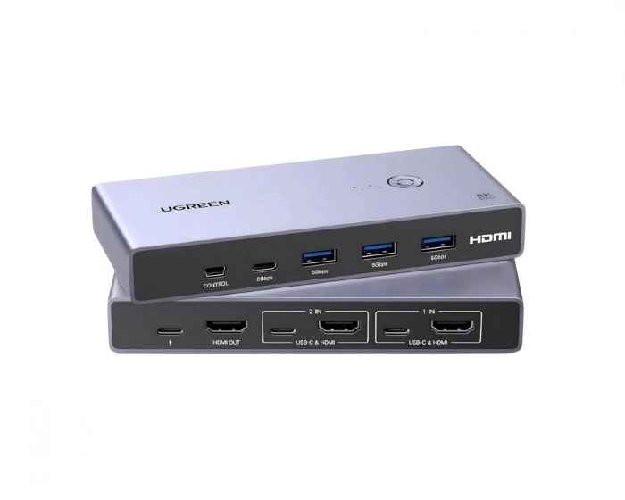 UGREEN 8K HDMI KVM Switch 4 USB 3.0 Ports 2 HDMI Cables, 2 USB Cables and Controller