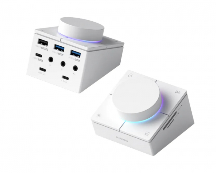 Hagibis USB-C Hub with Knob and Shortcut Buttons - White