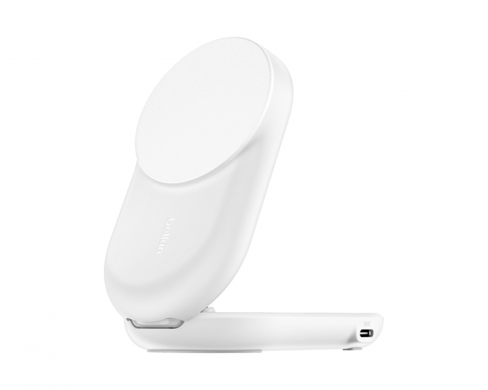 Belkin UltraCharge 2-i-1 Qi2 trådlös laddare (vit)