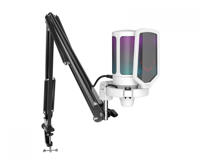 Fifine Microphone Bundle A6T AMPLIGAME USB Gaming Microphone RGB - White