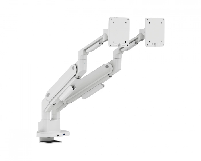 MaxMount Gas Spring Monitor Arm with USB‑A & USB‑C Ports – Dual Monitors – White
