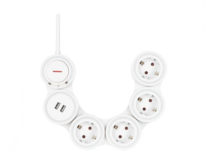 Deltaco Smart Home Flexible Power Strip with 4 Outlets, 1.4m, 16A 3500W, 2x USB-A