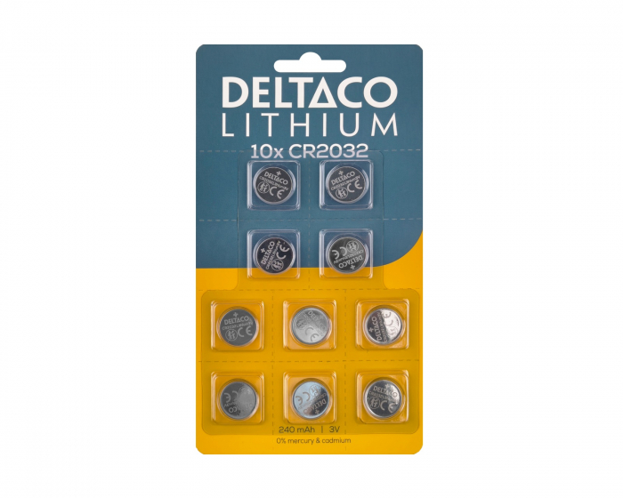 Deltaco CR2032 Lithium Batteries 10-Pack