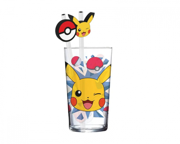  Pokémon Glass Tumbler with Straws Pikachu - 485 ml