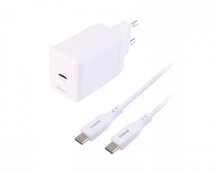 Deltaco USB-C GaN Wall Charger 70 W - 1.8m - White