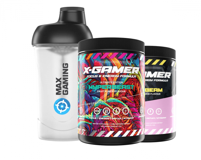 X-Gamer 2 x 600g X-Tubz Nymn Bundle Hyperbeast/Sun Beam - 60 Servings + Shaker