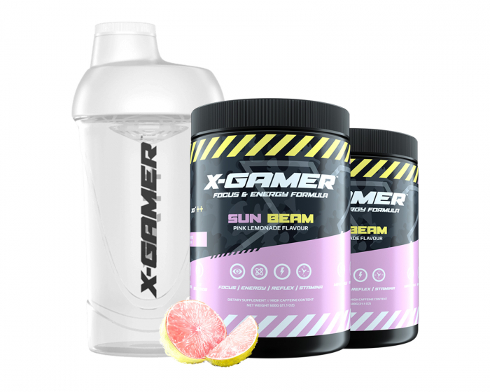 X-Gamer 2 x 600g X-Tubz Sun Beam - 60 Servings + Shaker