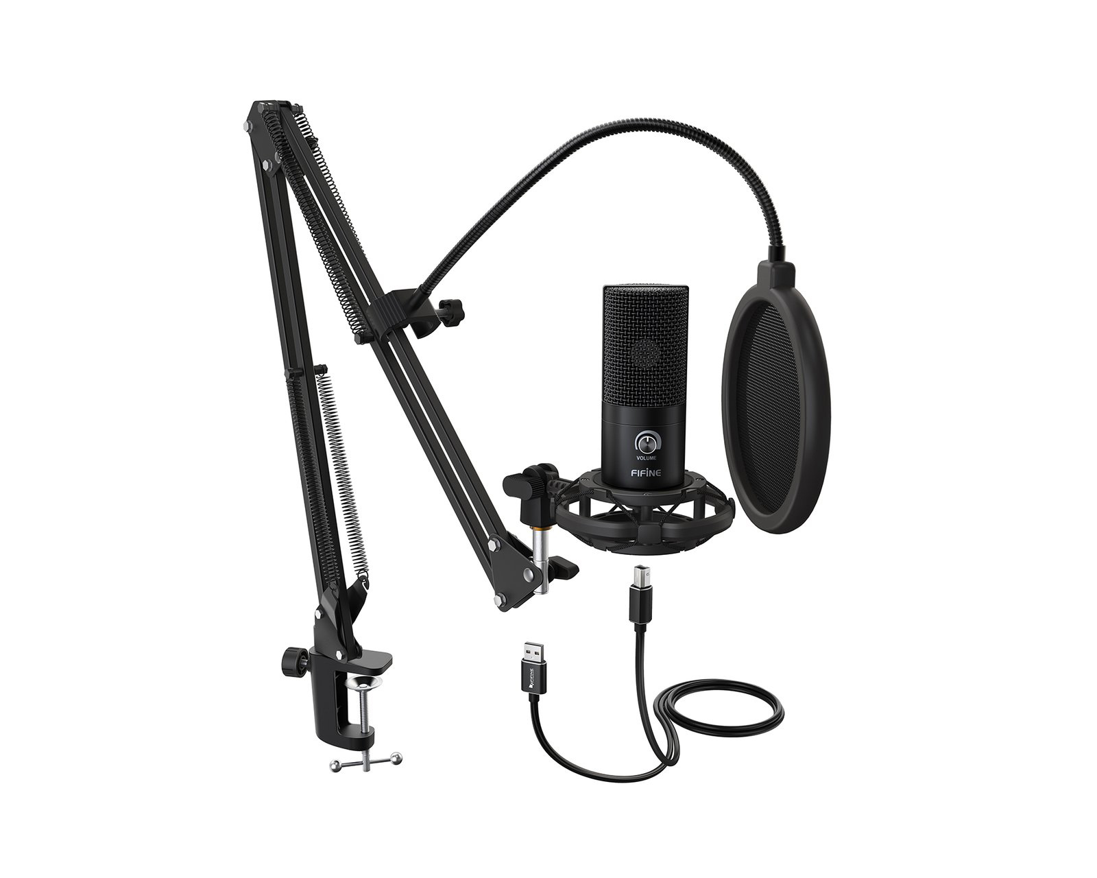 FIFINE XLR/USB Microphone and Heavy Duty Boom Arm Bundle, Computer  Recording Gaming Microphone with Mute Button, RGB, Arm Stand Kit for