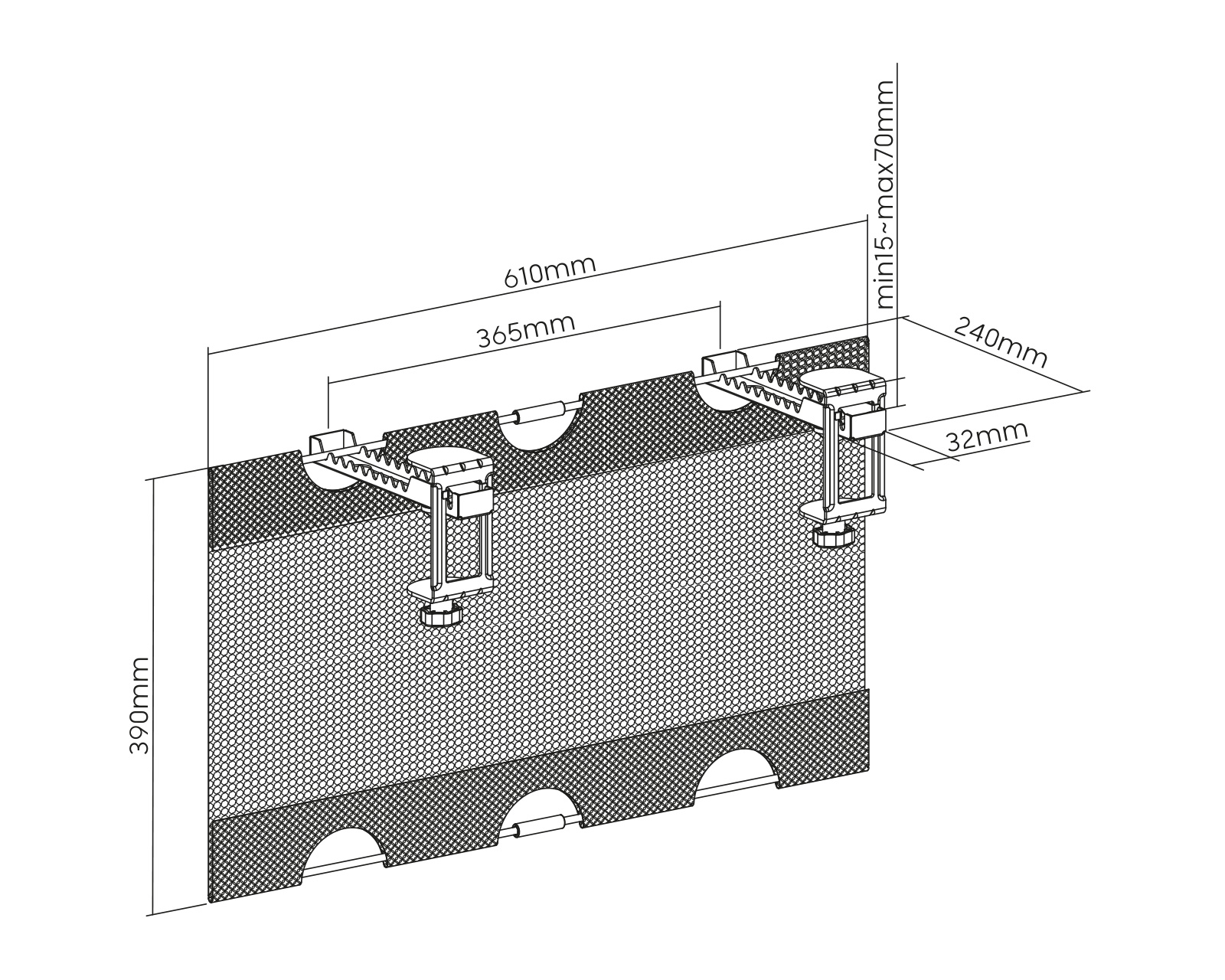 MaxMount UnderDesk Mesh Cable Management Black