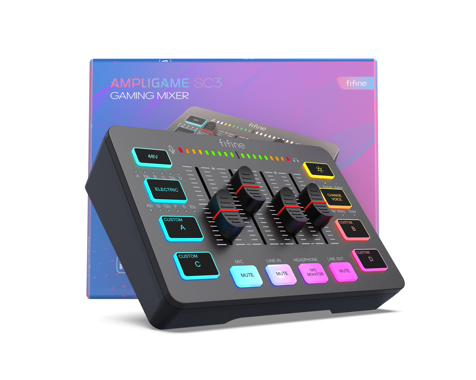 FIFINE AMPLIGAME SC3 Gaming USB Mixer avec entrée XLR/casque, surveillance,  entrée/sortie de ligne, faders, muet/effet vocal/échantillon