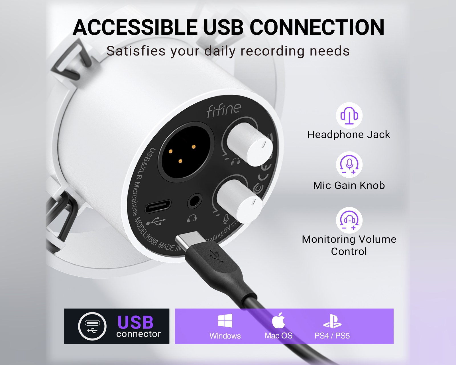 Fifine K688 USB/XLR Microphone - Dynamic Mic - White - MaxGaming.com