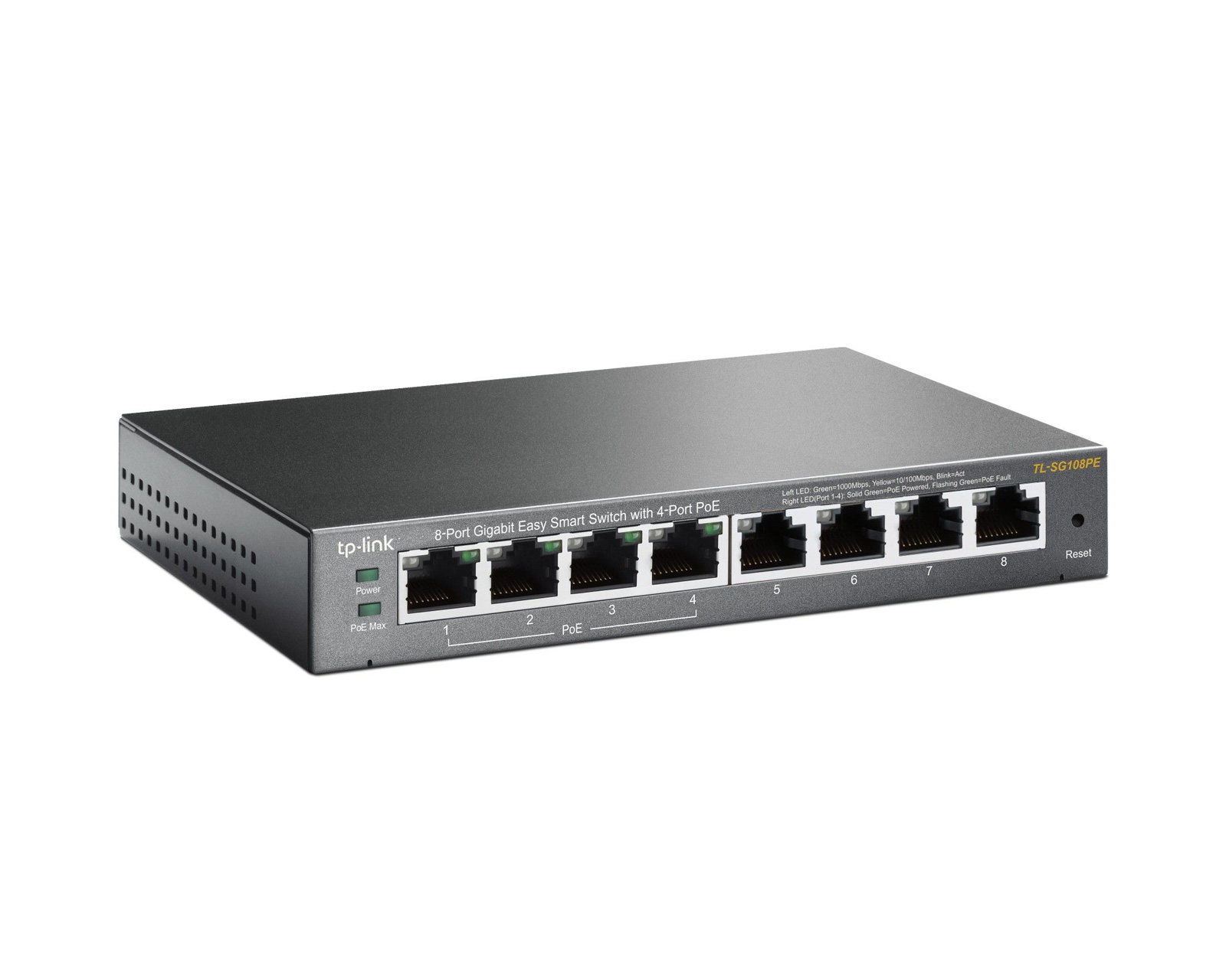 TP-Link SG108PE Metal 8-Port Gigabit Switch with 4-Port PoE+, 10