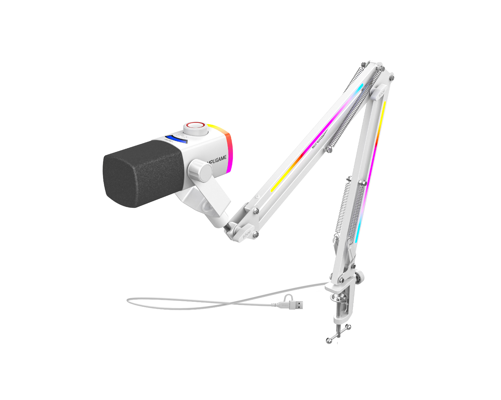 Fifine AmpliGame AM8PROT Microphone with Boom Arm - White