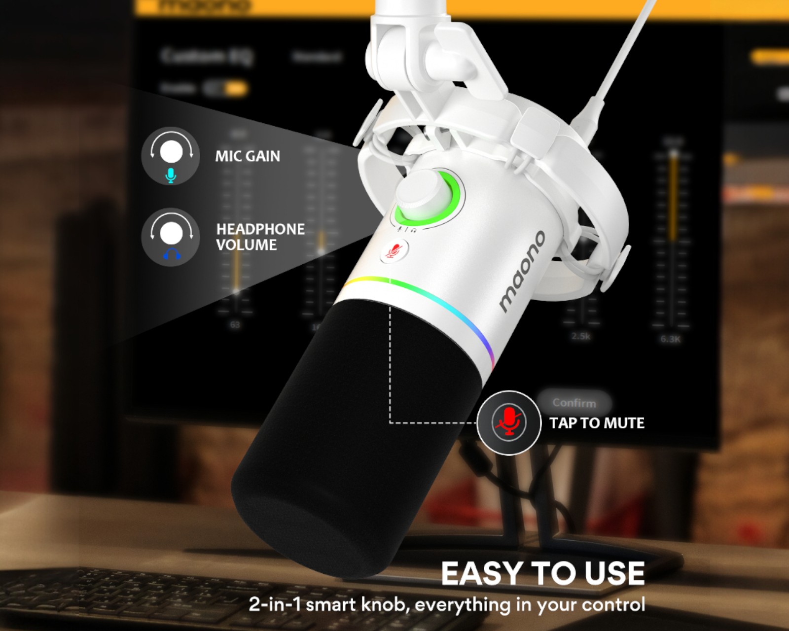 Maono PD200XS USB/XLR Microphone Set - Dynamic Mic - White