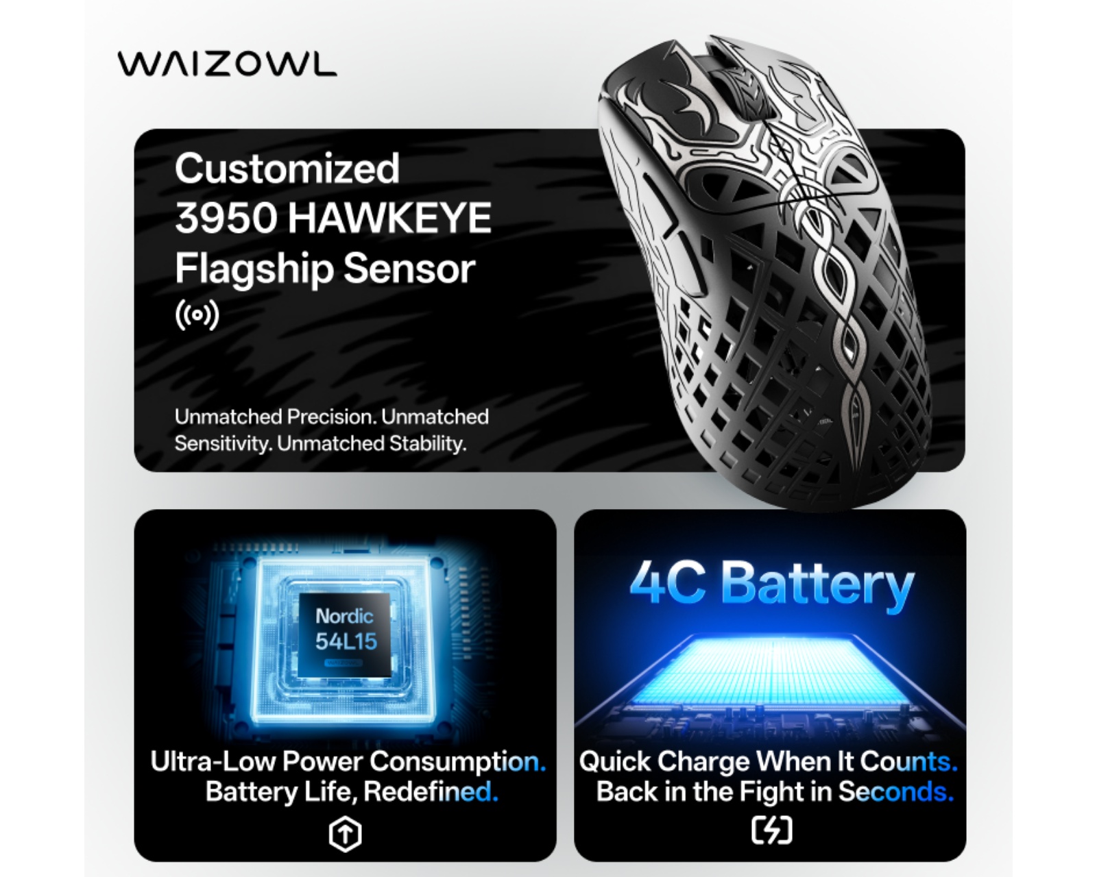Waizowl TRIAINA - 8K Wireless gaming Mouse - Abysse - MaxGaming.com