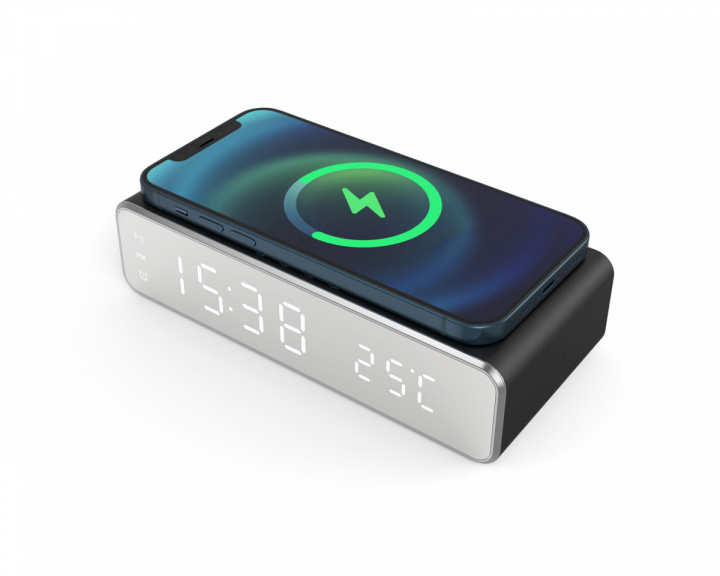 Gembird Digital Alarm Clock with Qi-charging Black