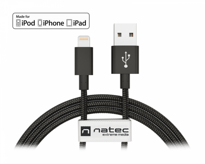 Natec Lightning MFi Cable Nylon - Lightning to USB (1.5 m) Black