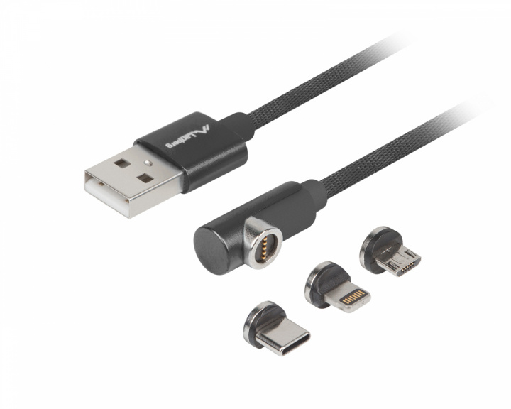 Lanberg 3in1 Premium Magnetic Angled Cable QC 3.0 - Black