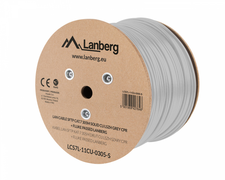 Lanberg 305 Meter Cat7 SFTP Solid CU LSZH Network Cable Grey + Fluke Passed