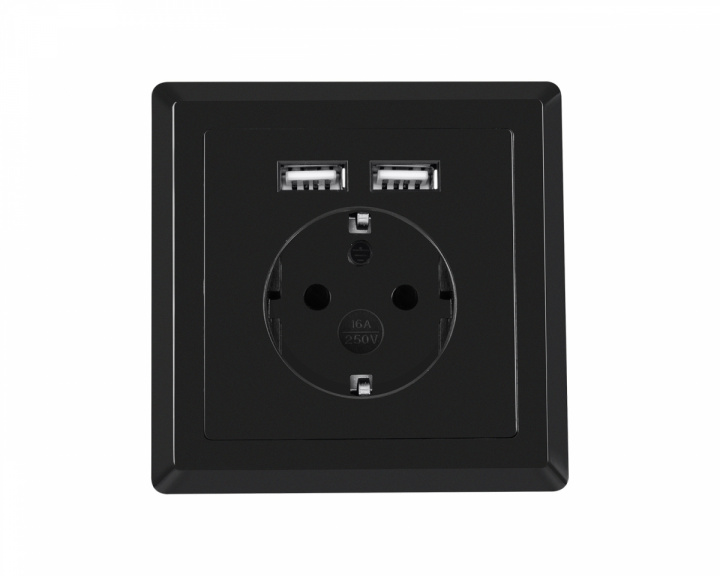 Lanberg AC Power Socket With 2 USB Ports - Black