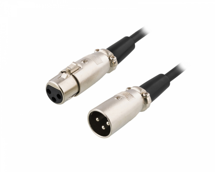 Deltaco XLR Cable, 3-pin Male - 3-pin Female, 1m - Black