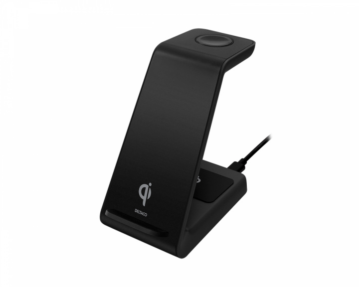 Deltaco 3-in-1 Wireless Charger, 15W, USB-C, Qi - Black