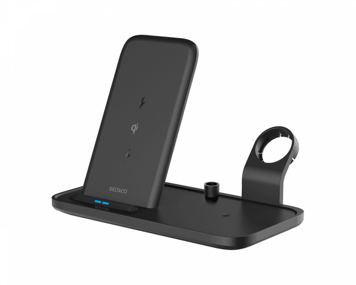 Deltaco 2-in-1 Wireless Charger, 10W, USB-C, Qi - Black
