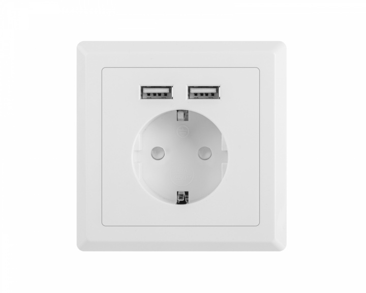 Lanberg AC Power Socket With 2 USB Ports - White (Schuko Socket)